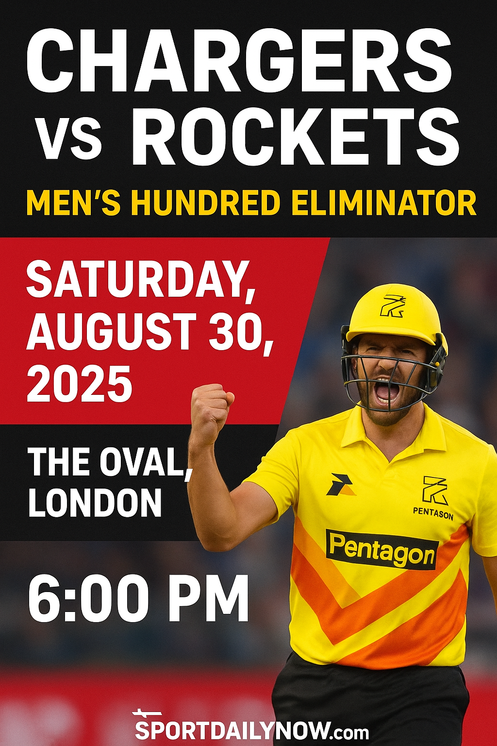 Northern Superchargers vs Trent Rockets cricket players competing in The Hundred Eliminator 2025 at The Oval stadium London