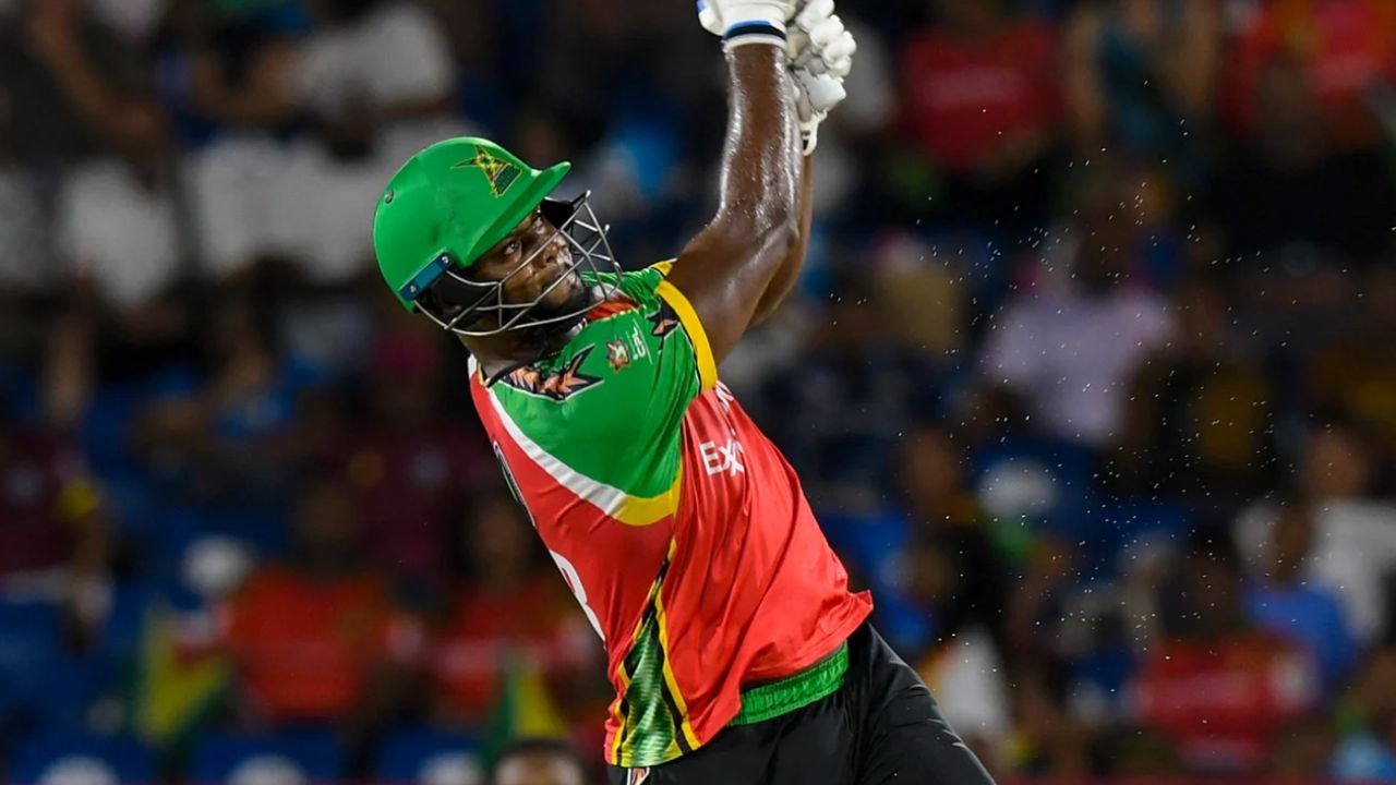 Romario Shepherd celebrating after hitting 22 runs in one ball during CPL 2025