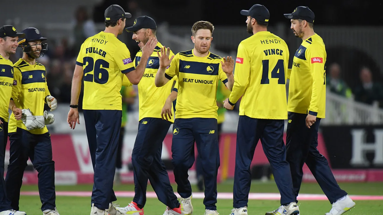Promotional graphic for Durham vs Hampshire, 2nd Quarter Final of the Vitality Blast 2025 at Chester-le-Street, featuring match details with SportDailyNow.com branding