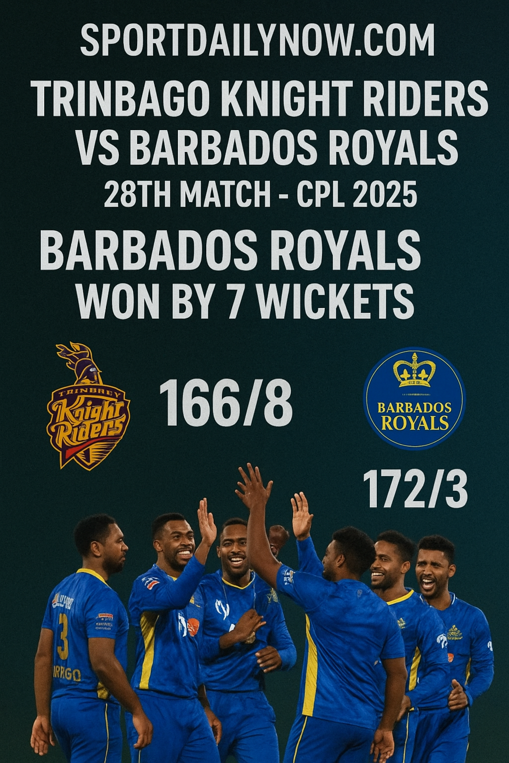 Trinbago Knight Riders vs Barbados Royals, 28th Match at Bridgetown – CPL 2025