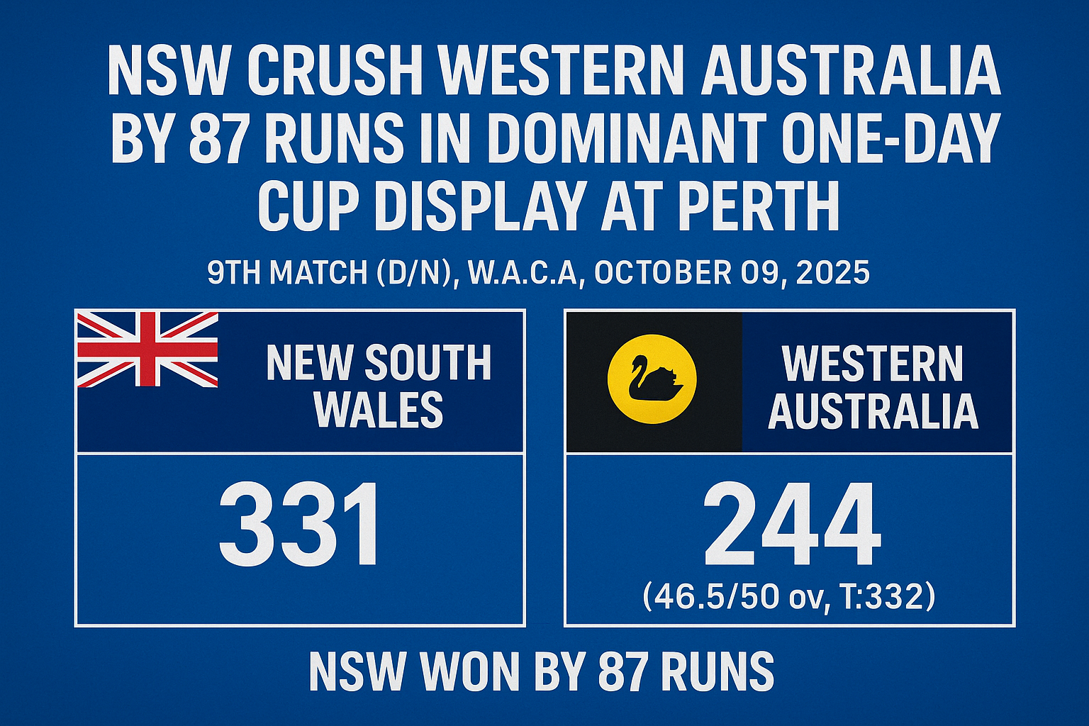 NSW Crush Western Australia by 87 Runs in Dominant One-Day Cup Display at Perth