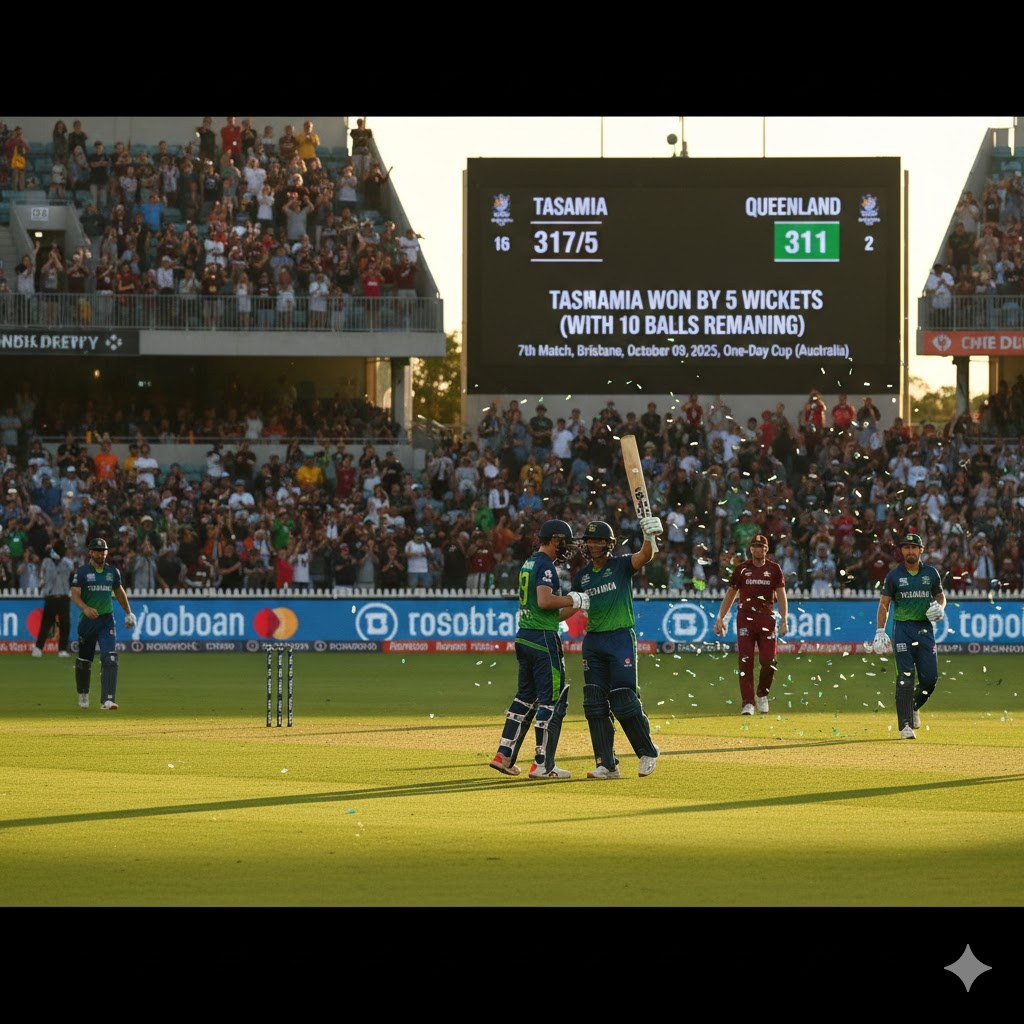 Queensland vs Tasmania, 7th Match at Brisbane, One-Day Cup 2025 – Full Result