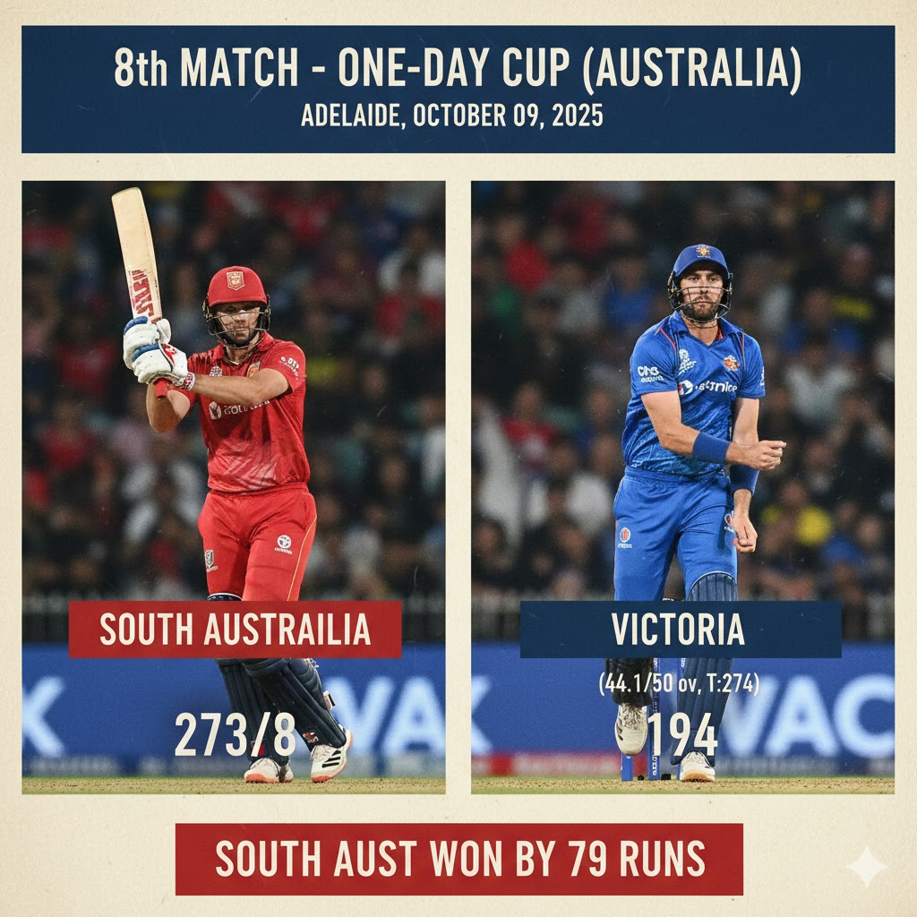 South Australia Crush Victoria by 79 Runs in One-Day Cup Thriller at Adelaide