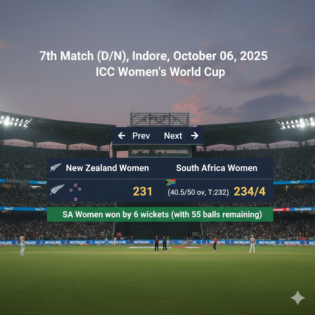 SA Women Win by 6 Wickets vs NZ – ICC Women’s World Cup 2025